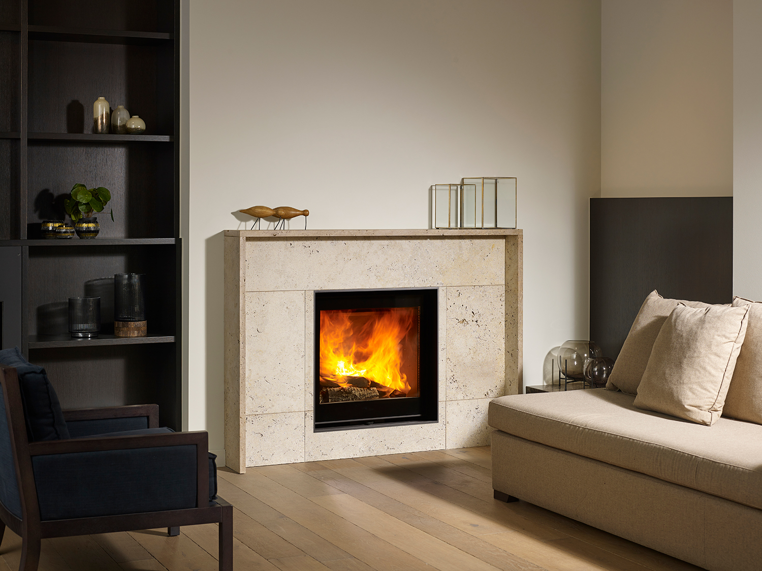 Photo of a wood  built-in fireplace