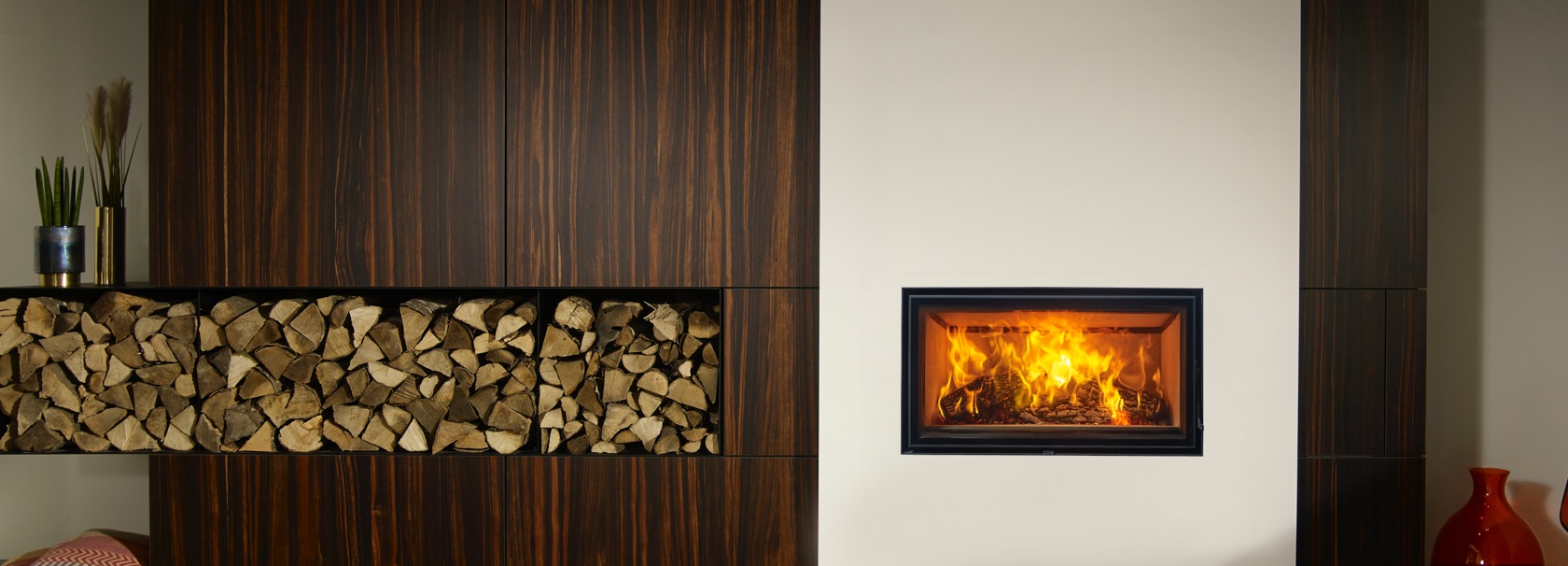 Photo of a wood  built-in fireplace